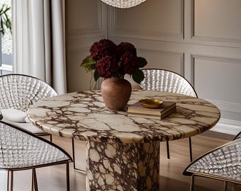 Mesa de centro de mármol Calacatta Viola hecha a mano / Muebles de piedra italiana