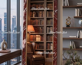 Espejo de pie grande con arco de mármol Rosso Levanto – Decoración del hogar en piedra roja