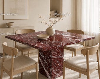Tablero de comedor de mármol rojo de lujo: superficie de piedra duradera para cocina, comedor o mueble de diseño: elegante tablero de comedor.