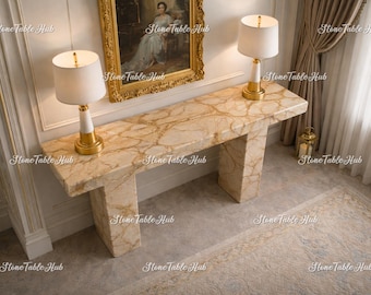 Mesa consola de mármol de lujo: elegante mesa de entrada, mesa auxiliar de piedra para sofá, elemento decorativo moderno para pasillo, mesa consola con superficie de exhibición resistente /
