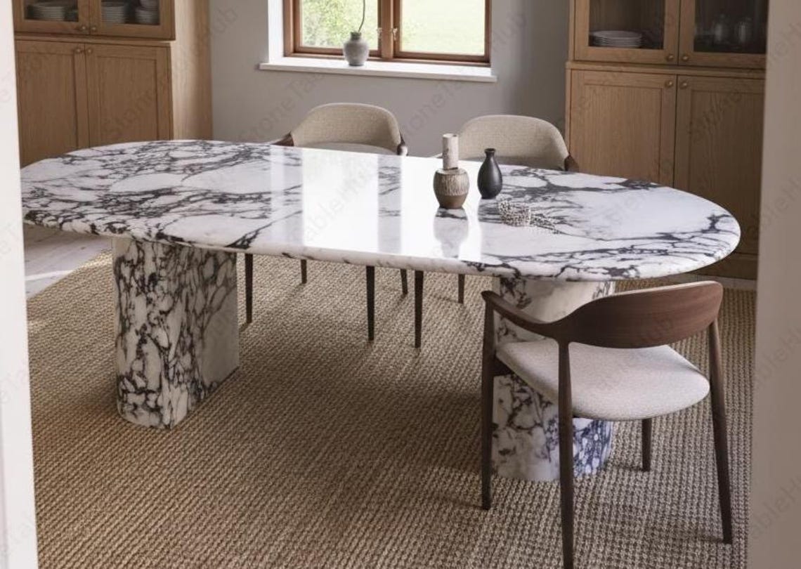 Curated visual reference: Calacatta Marble Oval Dining Table Modern Scandinavian Centerpiece Photo Inspiration