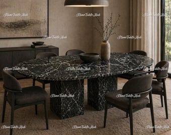 Tablero de mesa de comedor redondo de mármol Nero Marquina, superficie de piedra negra, decoración moderna de lujo para el hogar.