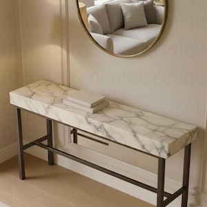 Consola de mármol en cascada: entrada moderna, piedra veteada