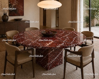 Tablero de mesa de comedor redondo de mármol Rosso Levanto: elegante superficie de piedra roja, duradera y resistente al calor.