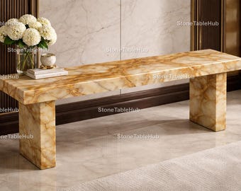 Consolle in onice color miele – Tavolo da ingresso in pietra naturale, elegante complemento d'arredo per corridoio, mobile, divano moderno, consolle moderna per arredamento casa