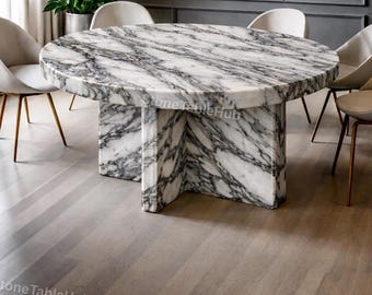 Ronde eettafel Calacatta-altvioolmarmer | Handgemaakte Italiaanse stenen meubels