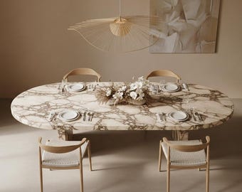 Modern Marble Dining Table | Oval Calacatta Style Table | Minimalist Luxury Dining Room Furniture Dining Room Decor | Oval Marble Table |