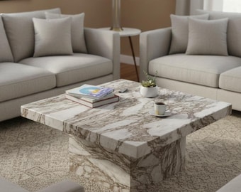 Mesa de centro de mármol moderna / Muebles de sala de estar minimalistas / Elegante interior neutro Decoración del hogar neutra Mesa de centro de mármol de lujo /