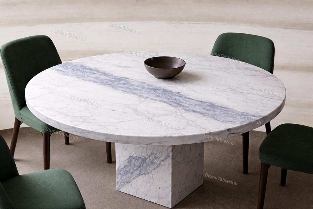 Round Calacatta Marble Table – Luxury Stone Table for Modern Interiors ...