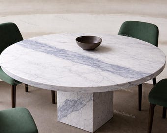 Mesa redonda de mármol Calacatta: mesa de piedra de lujo para interiores modernos. Elegante mesa de mármol con vetas naturales. Mesa de café/comedor.