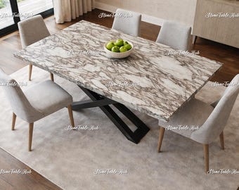 Tablero de comedor rectangular de mármol Calacatta – Decoración de lujo para el hogar, italiana, resistente al calor y duradera.