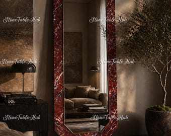 Espejo de cuerpo entero de mármol Rosso Levanto – Decoración de suelo arqueado que marca la diferencia.