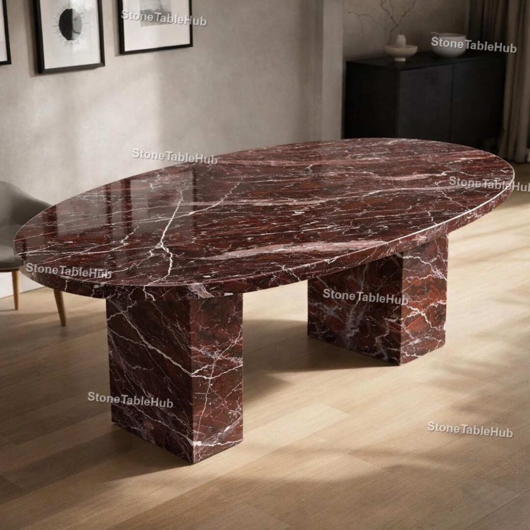 Red Marble Oval Dining Tabletop – Luxury Natural Stone Table Top ...