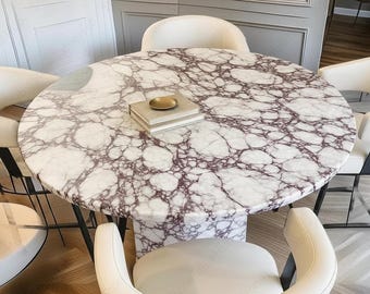 Ronde marmeren eettafel altviool, aangepaste maten beschikbaar