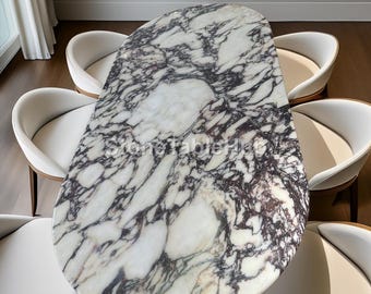 Mesa de comedor de mármol italiano Calacatta Viola / Mesa de piedra ovalada de lujo / Muebles de mármol modernos hechos a mano, mesa de comedor, escritorio de oficina