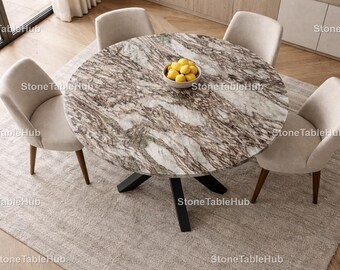 Ronde eettafel Calacatta-altvioolmarmer | Luxe Italiaanse sokkelmeubels