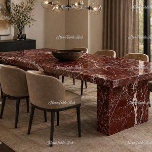 Red Marble Table, Luxury Coffee Table, Natural Stone Furniture, Modern Rectangular Dining Room Table Custom Red Marble Decor Tabletop |