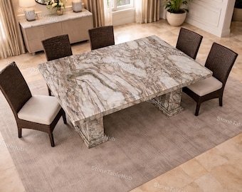 Mesa de comedor de mármol Calacatta Viola / Muebles de piedra italianos hechos a mano