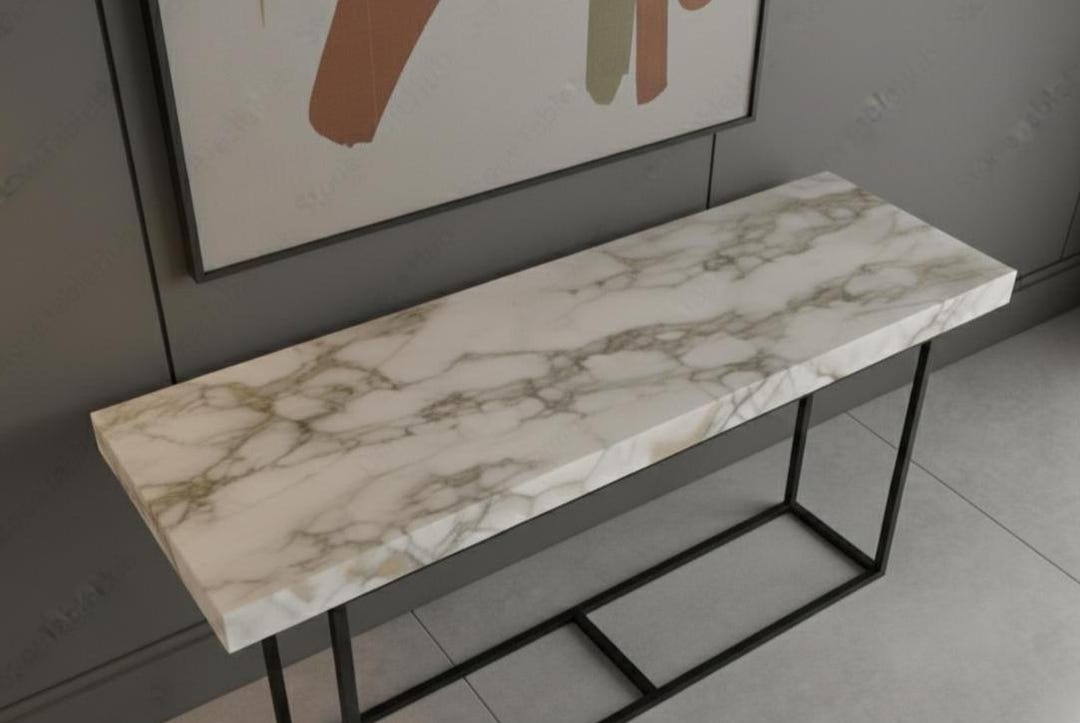 Calacatta Marble Console Table Modern Entryway Table With Black Frame — free download