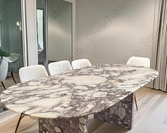 Italian Luxury Rectangular Stone Table | Calacatta Viola Marble Dining Table | Handmade Modern Marble Furniture , dining table