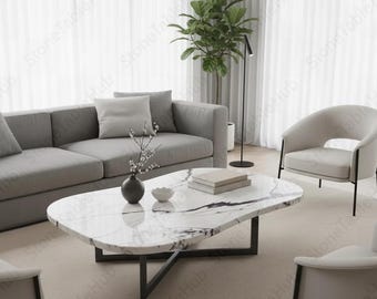 Handmade Calacatta Viola Marble Coffee Table | Modern Oval Stone Center Table