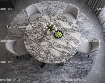 Tablero de mesa redondo de mármol - Mármol blanco con vetas moradas - Tamaños personalizados disponibles