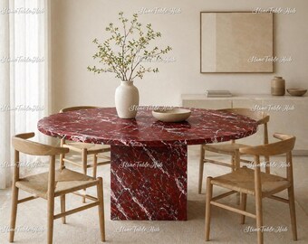 Tablero de mesa de comedor de mármol rojo de lujo: superficie de piedra natural duradera para cocina, comedor, decoración moderna del hogar, mesa de comedor llamativa /
