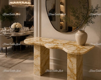 Luxury Marble Console Table, Modern Entryway Table, Gold Vein Stone Console, Contemporary Hallway Table, Sculptural Marble Console Table |