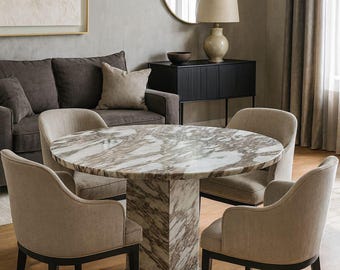 Handgemaakte Calacatta-marmeren eettafel - moderne ronde stenen tafel