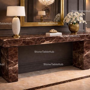Rosso Levanto Marble Console Tabletop – Luxury Red Stone Slab, Durable Entryway Table Statement Furniture Piece, Easy Care Console Table |
