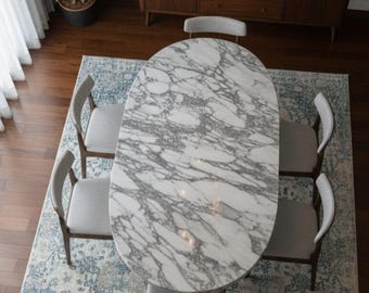 高級オーバル大理石ダイニングテーブル - モダンでミニマリストな石製テーブルトップ、高級リビングルーム家具 大理石製コーヒーテーブル オーバルダイニングテーブルトップ |