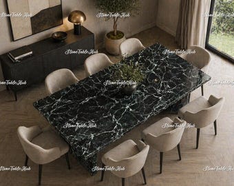 Tablero de mesa de comedor rectangular de mármol negro: acento gótico de Halloween, decoración minimalista y espeluznante.