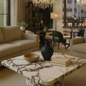 Golden Calacatta Marble Coffee Table | Handmade Italian Stone Center Table