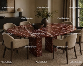 Tablero de mesa de comedor ovalado de mármol Rosso Levanto – Superficie de piedra natural color burdeos