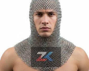 Handcrafted aluminum Chainmail Coif: Medieval Hood Armor for LARP Cosplay