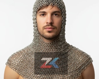 Medieval Armor Aluminum Chainmail Coif - Butted Aluminium Chain Mail Hood for LARP & Cosplay