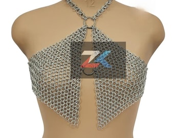 Handmade aluminum Chainmail Halter Top – Medieval Armor Bikini Top for Festival, Cosplay & Renaissance Wear