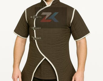 Gambesón acolchado de manga corta: chaqueta medieval acolchada / túnica para recreación renacentista / disfraz para rol en vivo y cosplay