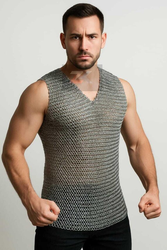Aluminum Chainmail Shirt – Viking Sleeveless Butted Mail Armor, 10mm Rings