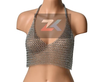 Handmade Chainmail Halter Top – Aluminum Mesh Festival Crop Top