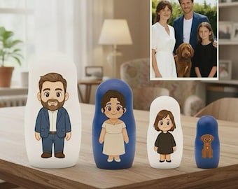 Custom Portrait Nesting Dolls | Personalized Matryoshka Family Set | Cartoon Portrait Gift for Couples | Unique Christmas & Birthday Gift