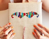 Mustache iPad sleeve - iPad Air 1 2 - Galaxy Tab 10.1 - Hand embroidery - iPad fashion by Galaborn