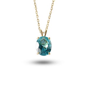 Oval Paraiba Tourmaline Necklace, 10K Gold Pendant, Handmade Jewelry