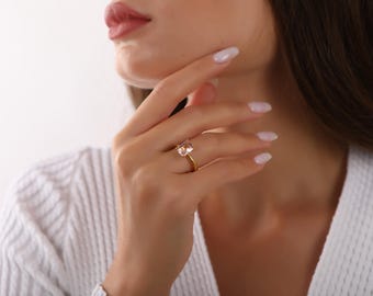 Anillo radiante de morganita, anillos de piedra natal, anillos de plata de ley 925 para mujer, joyería minimalista, anillos hechos a mano para mujer, joyería de piedra natal