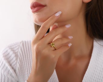Citrine Round Ring, November Birthstone Ring, Birthstone Jewelry, 925 Sterling Silver Women Rings, Minimalist Jewelry, Rings For Women
