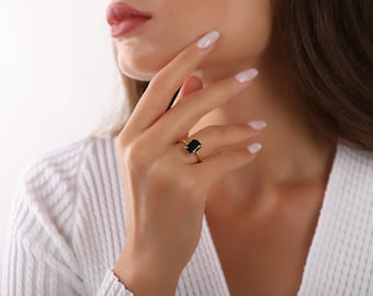 Anillo de ónix negro, anillos hechos a mano, joyería con piedra natal, anillos para mujer, anillos de plata 925 para mujer, joyería minimalista, anillos de compromiso