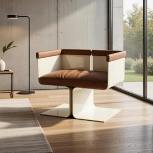 Sillón escultural, moderno sillón de cuero con detalles, mobiliario minimalista con un toque de personalidad.