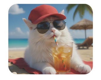 Alfombrilla de ratón con diseño de gato: divertida alfombrilla de escritorio con ambiente playero y accesorio para ordenador de oficina.