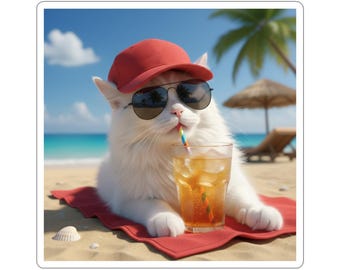 Pegatina de gato relajante para amantes de los animales: divertida calcomanía troquelada para portátil, ideal para playa y verano.