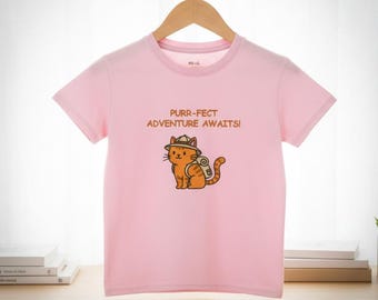 Camiseta infantil de gato para amantes de los animales: camisetas unisex con gráficos divertidos y aventureros para niños pequeños